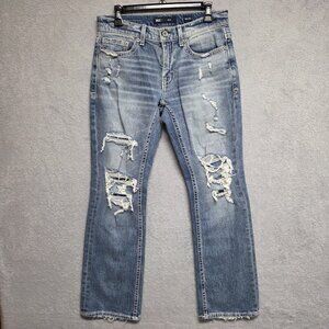 BKE Buckle Jeans Mens 30x30 Aiden Bootcut Distressed Blue Stretch Denim Western